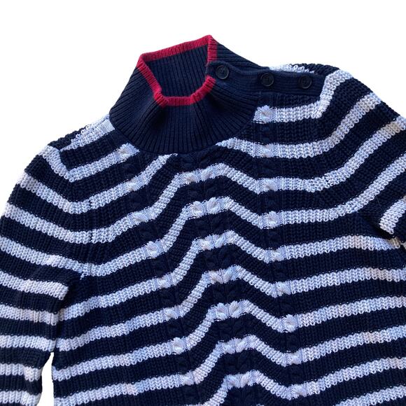 LOFT Nautical Striped 100% Cotton Funnel Neck Sweater Size Small - Picture 2 of 7